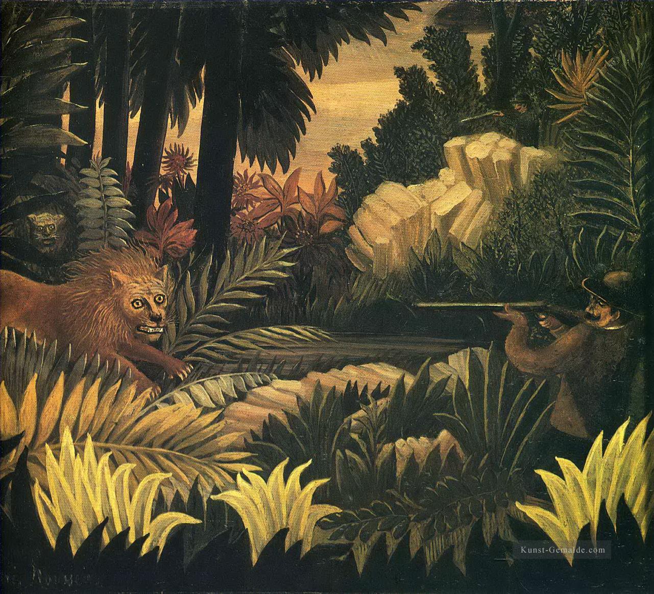 Löwen jagen Henri Rousseau Post Impressionismus Naive Primitivismus Ölgemälde